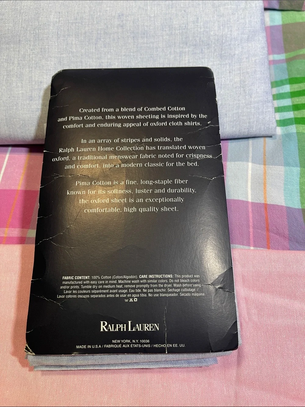 New Ralph Loren 100% Kotten Oxford, Blue, twin flat sheet and two pillowcases